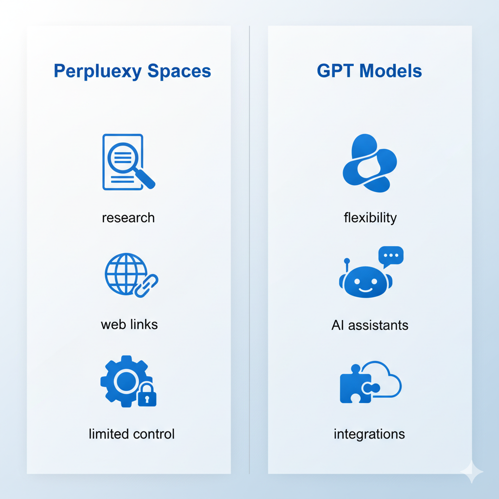 Ključne razlike Perplexity Spaces vs. GPT